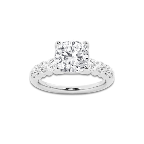 2.54 ctw Cushion Lab-Grown Diamond Side Stone Engagement Ring in Platinum for Women | Colorless D, VVS1 Clarity, IGI Certified 2.00 Ct Center Diamond