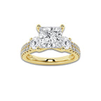 3.00 ctw Princess Lab-Grown Diamond Three Stone Double Row Engagement Ring in 14K Yellow Gold for Women | E Color, VS1 Clarity, IGI Certified 2.00 ct Center Diamond