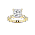2.44 ctw Princess Lab-Grown Diamond Twisted Band Engagement Ring in 14K Yellow Gold for Women | Colorless D, VVS1 Clarity, IGI Certified 2.00 ct Center Diamond
