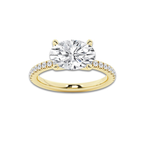 Blaine 3 2/5 ctw Oval Lab Grown Diamond Side Stone Engagement Ring 14K Yellow Gold, D, VVS | IGI Certified, 3 ct Center