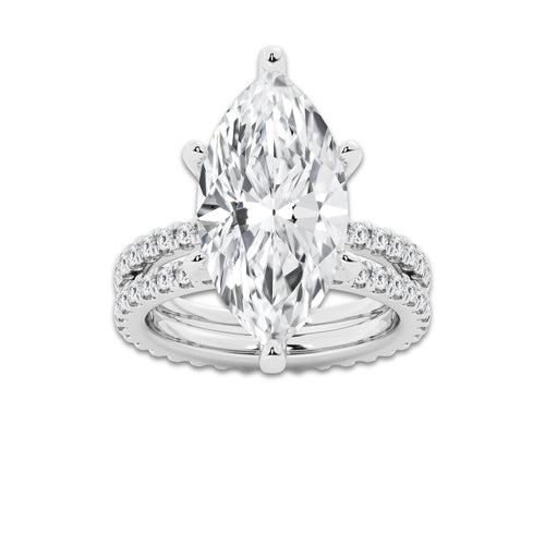 9.22 ctw Marquise Lab-Grown Diamond Double Row Diamond Engagement Ring in Platinum for Women | Colorless E, VS1 Clarity, IGI Certified 8.00 ct Center Diamond