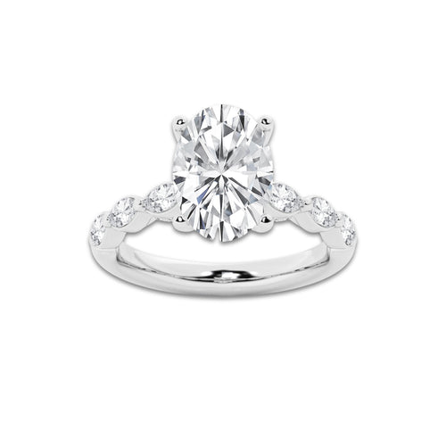 2.98 ctw Oval Lab-Grown Diamond Marquise Side Stone Engagement Ring in Platinum for Women | Colorless E, VS1 Clarity, IGI Certified 2.50 ct Center Diamond