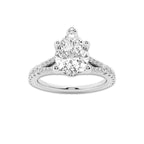 1.83 ctw Pear Lab-Grown Diamond Split Shank Side Stone Engagement Ring in 14K White Gold for Women | Colorless D, VVS1 Clarity, IGI Certified 1.50 ct Center Diamond
