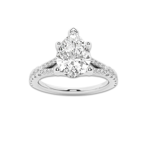1.83 ctw Pear Lab-Grown Diamond Split Shank Side Stone Engagement Ring in 14K White Gold for Women | Colorless D, VVS1 Clarity, IGI Certified 1.50 ct Center Diamond