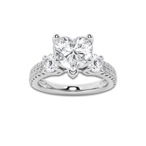 1.75 ctw Heart Lab-Grown Diamond Three Stone Double Row Engagement Ring in Platinum for Women | E Color, VS1 Clarity, IGI Certified 1.00 ct Center Diamond