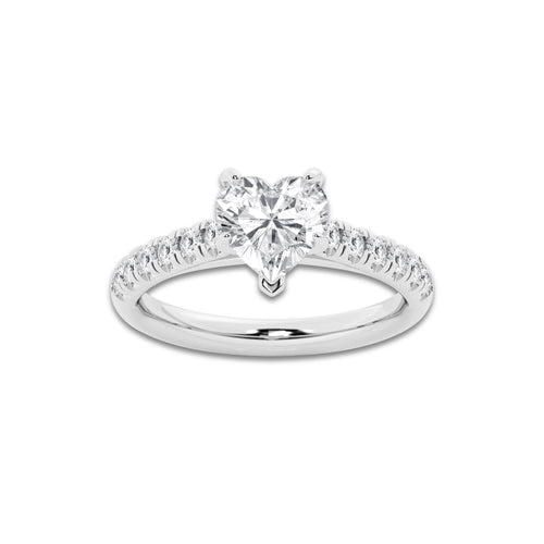 1.91 ctw Heart Lab-Grown Diamond Pave Engagement Ring in 14K White Gold for Women | D Color, VVS1 Clarity, IGI Certified 1.50 ct Center Diamond