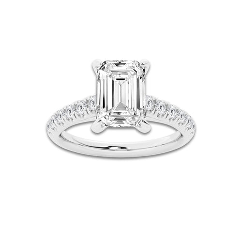 2.41 ctw Emerald Lab-Grown Diamond Pave Engagement Ring in Platinum for Women | E Color, VS1 Clarity, IGI Certified 2.00 ct Center Diamond