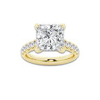 6.55 ctw Princess Lab-Grown Diamond Pave Engagement Ring in 14K Yellow Gold for Women | E Color, VS1 Clarity, IGI Certified 6.00 ct Center Diamond