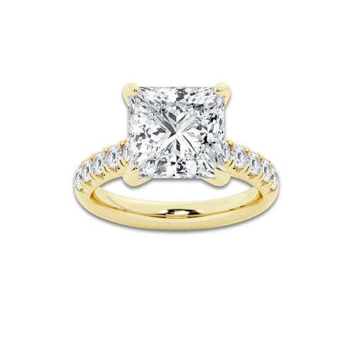 6.55 ctw Princess Lab-Grown Diamond Pave Engagement Ring in 14K Yellow Gold for Women | E Color, VS1 Clarity, IGI Certified 6.00 ct Center Diamond