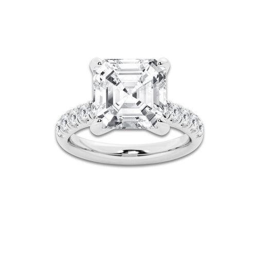 7.55 ctw Asscher Lab-Grown Diamond Pave Engagement Ring in 14K White Gold for Women | D Color, VVS1 Clarity, IGI Certified 7.00 ct Center Diamond