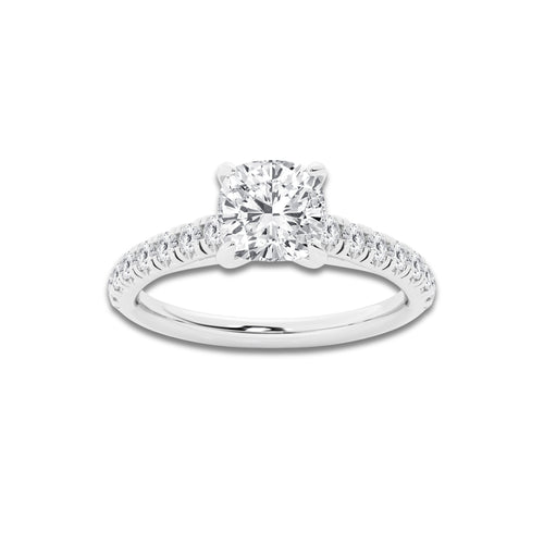1.39 ctw Cushion Lab-Grown Diamond Pave Engagement Ring in 14K White Gold for Women | D Color, VVS1 Clarity, IGI Certified 1.00 ct Center Diamond