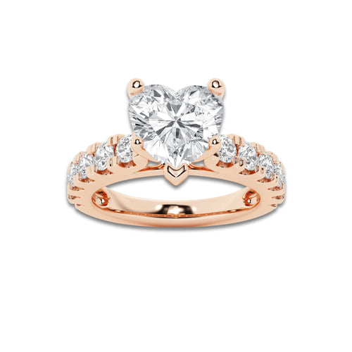 3.00 ctw Heart Lab-Grown Diamond Split-Prong Set Side Stone Engagement Ring in 14K Rose Gold for Women | Colorless D, VVS1 Clarity, IGI Certified 2.00 ct Center Diamond