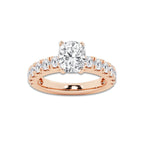 3.00 ctw Elongated Cushion Lab-Grown Diamond Split-Prong Set Side Stone Engagement Ring in 14K Rose Gold for Women | Colorless D, VVS1 Clarity, IGI Certified 2.00 ct Center Diamond