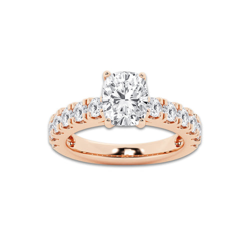 3.00 ctw Elongated Cushion Lab-Grown Diamond Split-Prong Set Side Stone Engagement Ring in 14K Rose Gold for Women | Colorless D, VVS1 Clarity, IGI Certified 2.00 ct Center Diamond
