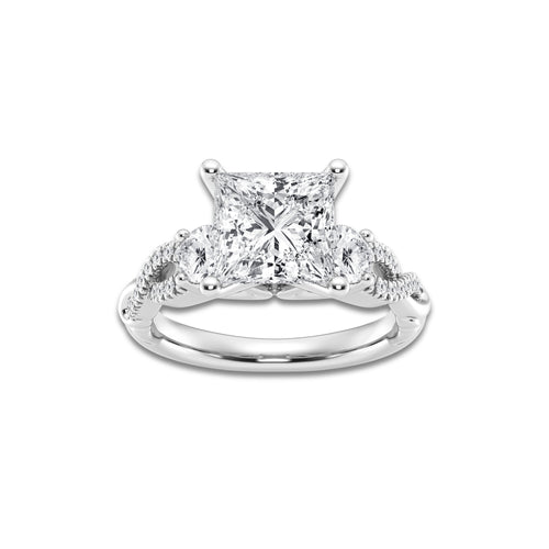 6.61 ctw Princess Lab-Grown Diamond Side Stone Engagement Ring in 14K White Gold for Women | Colorless D, VVS1 Clarity, IGI Certified 6.00 ct Center Diamond
