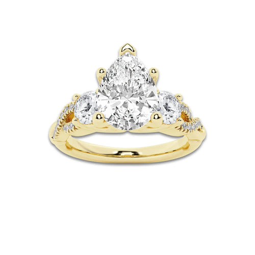 2.62 ctw Pear Lab-Grown Diamond Side Stone Engagement Ring in 14K Yellow Gold for Women | Colorless D, VVS1 Clarity, IGI Certified 2.00 ct Center Diamond