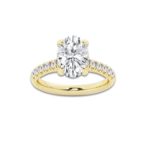 2.90 ctw Oval Lab-Grown Diamond Pave Engagement Ring in 14K Yellow Gold for Women | E Color, VS1 Clarity, IGI Certified 2.50 ct Center Diamond