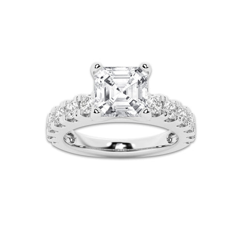 3.00 ctw Asscher Lab-Grown Diamond Split-Prong Set Side Stone Engagement Ring in Platinum for Women | Colorless E, VS1 Clarity, IGI Certified 2.00 ct Center Diamond