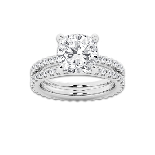 5.22 ctw Cushion Lab-Grown Diamond Double Row Diamond Engagement Ring in 14K White Gold for Women | Colorless D, VVS1 Clarity, IGI Certified 4.00 ct Center Diamond