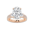 5.96 ctw Oval Lab-Grown Diamond Three Stone Double Row Engagement Ring in 14K Rose Gold for Women | E Color, VS1 Clarity, IGI Certified 5.00 ct Center Diamond