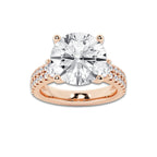 8.96 ctw Round Lab-Grown Diamond Three Stone Double Row Engagement Ring in 14K Rose Gold for Women | E Color, VS1 Clarity, IGI Certified 8.00 ct Center Diamond