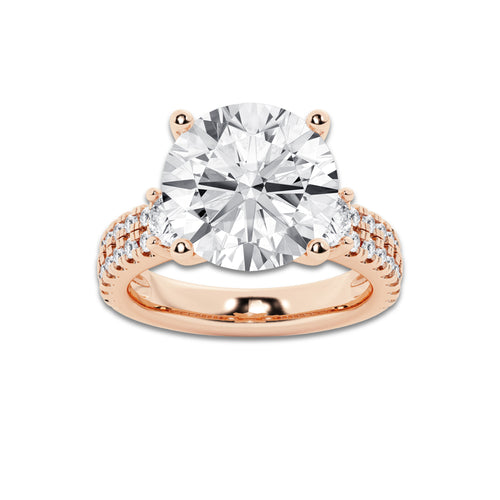 8.96 ctw Round Lab-Grown Diamond Three Stone Double Row Engagement Ring in 14K Rose Gold for Women | E Color, VS1 Clarity, IGI Certified 8.00 ct Center Diamond