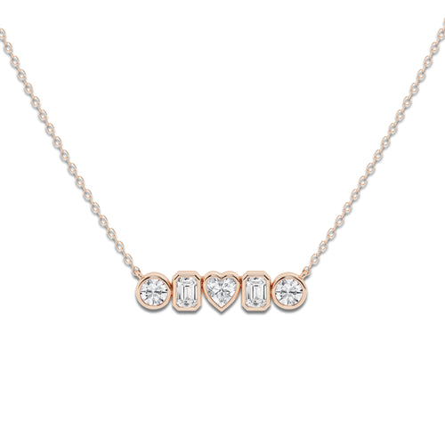 1 ctw Multi-Shape Lab Grown Diamond Bezel Five Stone Pendant 14K Rose Gold, DE, VS1 | 2/9 ct Center