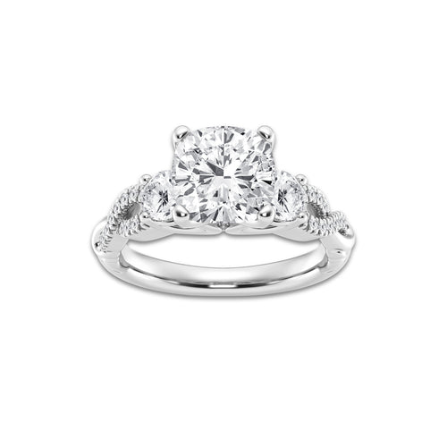 3.10 ctw Cushion Lab-Grown Diamond Side Stone Engagement Ring in Platinum for Women | Colorless D, VVS1 Clarity, IGI Certified 2.50 ct Center Diamond