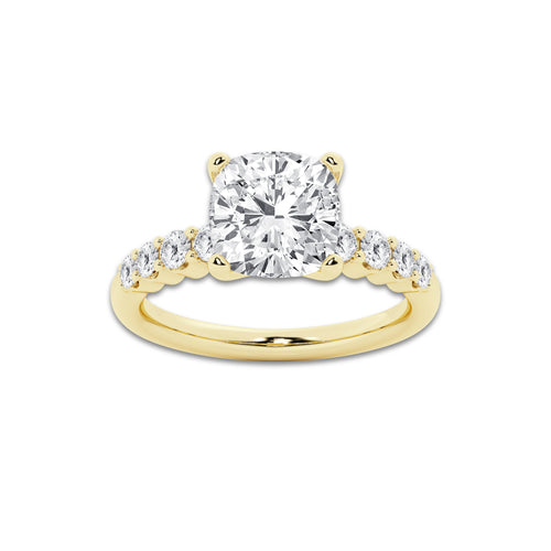 5.66 Ct Cushion Lab-Grown Diamond Half Eternity Engagement Ring in 14K Yellow Gold for Female, Colorless (D), VVS1 Clarity | IGI Certified, 5.00 Ct Center Diamond