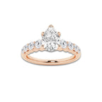 1.54 Ct Pear Lab-Grown Diamond Half Eternity Engagement Ring in 14K Rose Gold for Female, Colorless (D), VVS1 Clarity | IGI Certified, 1.00 Ct Center Diamond