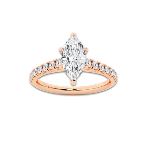 1.39 ctw Marquise Lab-Grown Diamond Pave Engagement Ring in 14K Rose Gold for Women | D Color, VVS1 Clarity, IGI Certified 1.00 ct Center Diamond