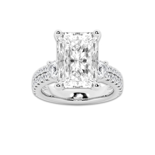 8.96 ctw Radiant Lab-Grown Diamond Three Stone Double Row Engagement Ring in 14K White Gold for Women | E Color, VS1 Clarity, IGI Certified 8.00 ct Center Diamond