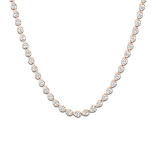 10 ctw Pear Lab Grown Diamond East West Bezel Set Tennis Necklace 14K Rose Gold, DE, VS1