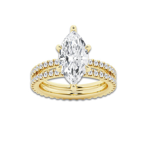 3.89 ctw Marquise Lab-Grown Diamond Double Row Diamond Engagement Ring in 14K Yellow Gold for Women | Colorless D, VVS1 Clarity, IGI Certified 3.00 ct Center Diamond