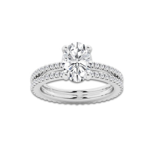 2.69 ctw Oval Lab-Grown Diamond Double Row Diamond Engagement Ring in 14K White Gold for Women | Colorless E, VS1 Clarity, IGI Certified 2.00 ct Center Diamond