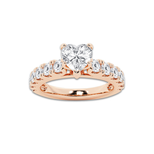 3.00 ctw Heart Lab-Grown Diamond Split-Prong Set Side Stone Engagement Ring in 14K Rose Gold for Women | Colorless E, VS1 Clarity, IGI Certified 2.00 ct Center Diamond