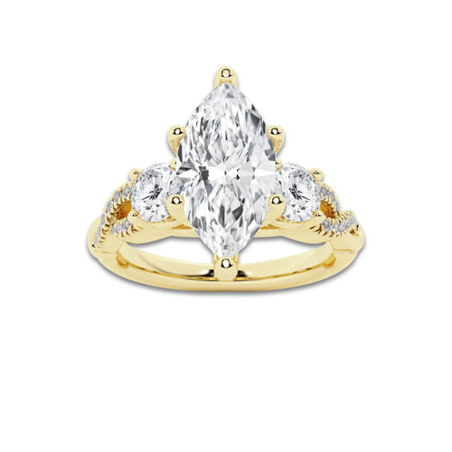 2.62 ctw Marquise Lab-Grown Diamond Side Stone Engagement Ring in 14K Yellow Gold for Women | Colorless D, VVS1 Clarity, IGI Certified 2.00 ct Center Diamond