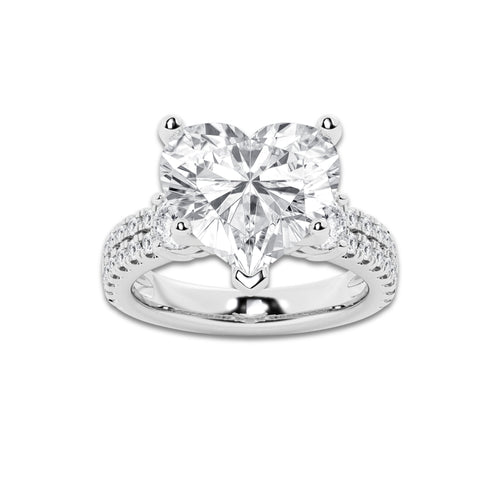 7.96 ctw Heart Lab-Grown Diamond Three Stone Double Row Engagement Ring in Platinum for Women | D Color, VVS1 Clarity, IGI Certified 7.00 ct Center Diamond