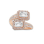 Orion 3 3/4 ctw Emerald Lab Grown Diamond Halo Bypass Engagement Ring 18K Rose Gold, D, VVS | IGI Certified