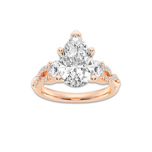 6.61 ctw Pear Lab-Grown Diamond Side Stone Engagement Ring in 14K Rose Gold for Women | Colorless D, VVS1 Clarity, IGI Certified 6.00 ct Center Diamond