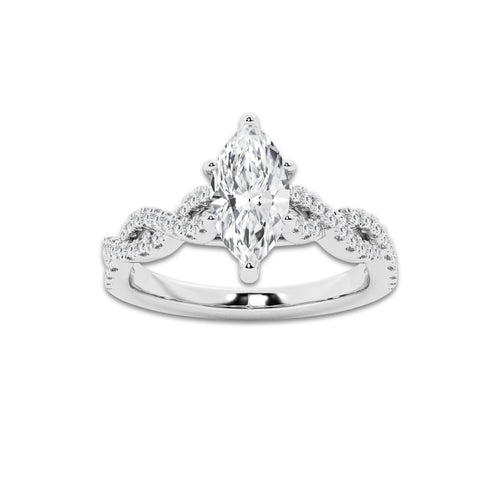 1.00 ctw Marquise Lab-Grown Diamond Twisted Shank Engagement Ring in 14K White Gold for Women | E Color, VS1 Clarity, Not Certified 0.75 ct Center Diamond