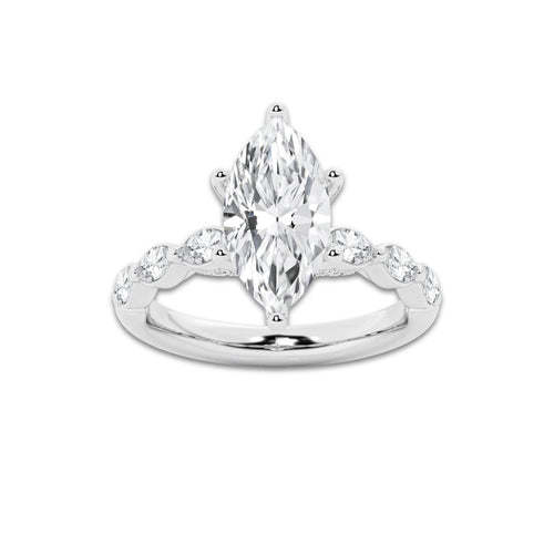 2.98 ctw Marquise Lab-Grown Diamond Marquise Side Stone Engagement Ring in 14K White Gold for Women | Colorless E, VS1 Clarity, IGI Certified 2.50 ct Center Diamond
