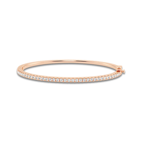 1 1/2 ctw Round Lab Grown Diamond French Pave Bangle Bracelet - 7 Inches 14K Rose Gold, DE, VS1