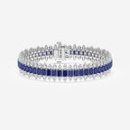14 1/2 Emerald Cut Created Sapphire and Round and Pear Lab Grown Diamond Bracelet - 7 Inches Platinum