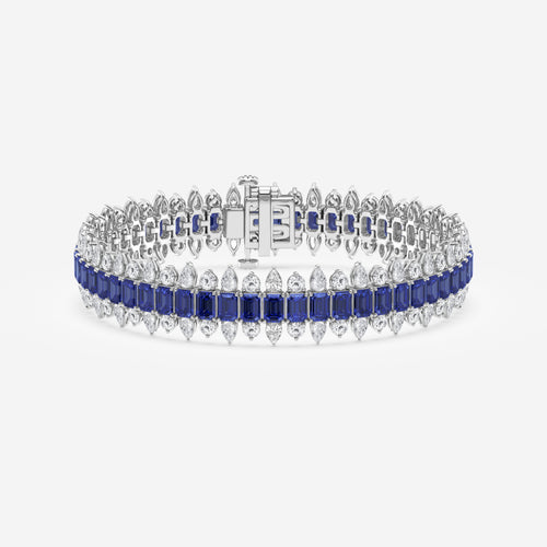 14 1/2 Emerald Cut Created Sapphire and Round and Pear Lab Grown Diamond Bracelet - 7 Inches Platinum