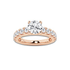 2.00 ctw Round Lab-Grown Diamond Split-Prong Set Side Stone Engagement Ring in 14K Rose Gold for Women | Colorless D, VVS1 Clarity, IGI Certified 1.00 ct Center Diamond