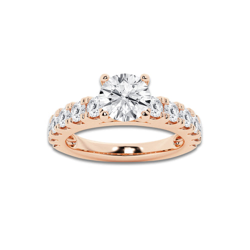 2.00 ctw Round Lab-Grown Diamond Split-Prong Set Side Stone Engagement Ring in 14K Rose Gold for Women | Colorless D, VVS1 Clarity, IGI Certified 1.00 ct Center Diamond