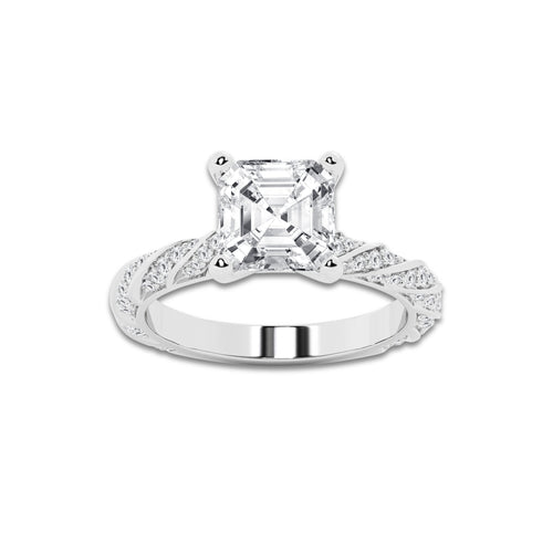 4.42 ctw Asscher Lab-Grown Diamond Twisted Band Engagement Ring in Platinum for Women | Colorless E, VS1 Clarity, IGI Certified 4.00 ct Center Diamond