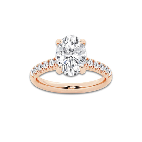 2.90 ctw Oval Lab-Grown Diamond Pave Engagement Ring in 14K Rose Gold for Women | D Color, VVS1 Clarity, IGI Certified 2.50 ct Center Diamond