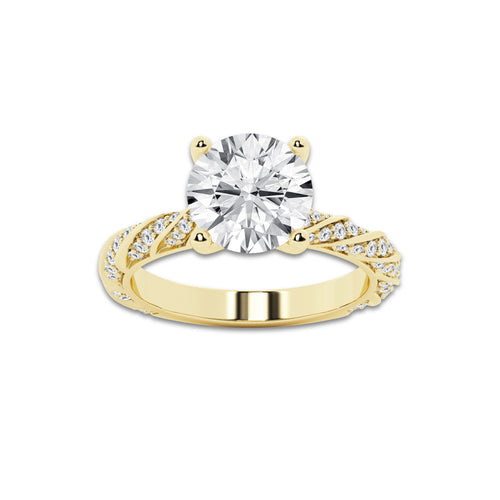 4.42 ctw Round Lab-Grown Diamond Twisted Band Engagement Ring in 14K Yellow Gold for Women | Colorless E, VS1 Clarity, IGI Certified 4.00 ct Center Diamond